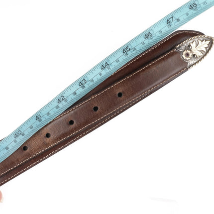 John McCabe 10k gold hand engraved sterling silver rubies Ranger belt buckle set - Estate Fresh Austin