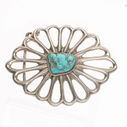 Large Vintage cast Navajo sterling silver turquoise belt buckle - Estate Fresh Austin