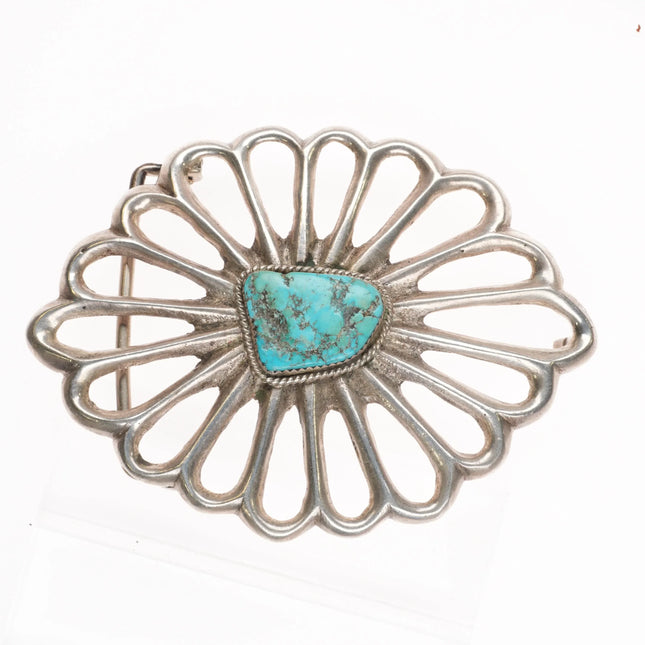 Large Vintage cast Navajo sterling silver turquoise belt buckle - Estate Fresh Austin