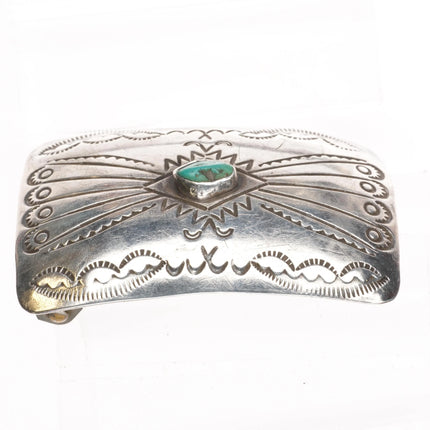 JS Vintage Navajo sterling silver turquoise belt buckle hand stamped - Estate Fresh Austin
