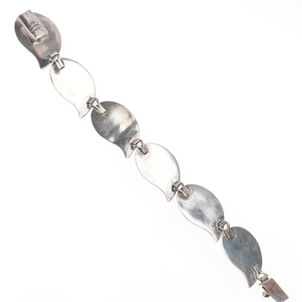 7.5" Retro Mexican modernist sterling silver chunky link bracelet leaf design - Estate Fresh Austin