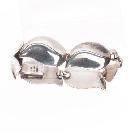 7.5" Retro Mexican modernist sterling silver chunky link bracelet leaf design - Estate Fresh Austin