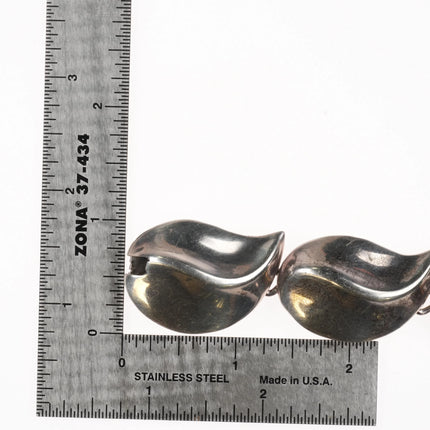 7.5" Retro Mexican modernist sterling silver chunky link bracelet leaf design - Estate Fresh Austin