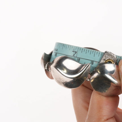 7.5" Retro Mexican modernist sterling silver chunky link bracelet leaf design - Estate Fresh Austin