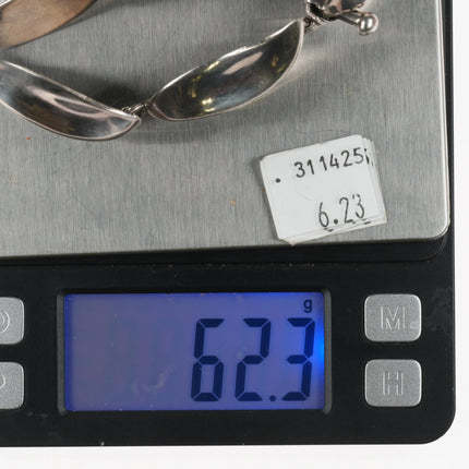 7.5" Retro Mexican modernist sterling silver chunky link bracelet leaf design - Estate Fresh Austin