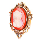 Antique 14k gold Signed Hardstone cameo Agate pendant/pin w/pearls Victorian