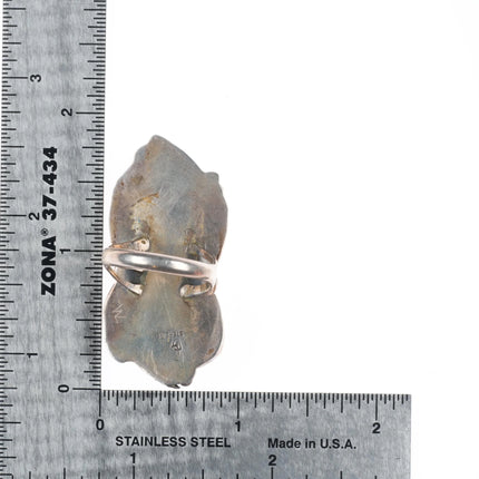 sz8 70's-80's DL Vintage Navajo sterling silver feather ring spiderweb turquoise