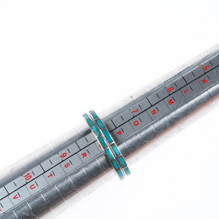 sz8 2 c1940's Zuni slim stacking turquoise channel inlay sterling silver rings