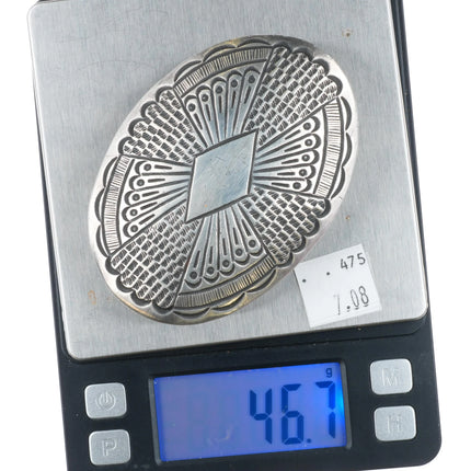 Harrison Blackgoat (1939-1977) Navajo heavy stamped sterling silver belt buckle