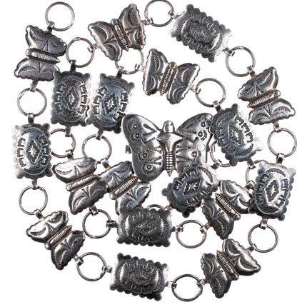 Vintage Fred Harvey Era Sterling silver butterfly stamped concho belt/hatband