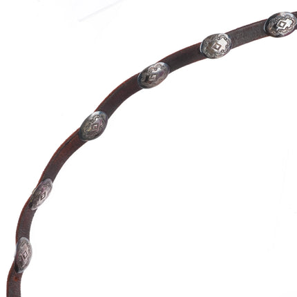 32" Vintage Navajo Slim hand stamped sterling silver coin concho belt/hatband