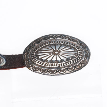 32" Vintage Navajo Slim hand stamped sterling silver coin concho belt/hatband