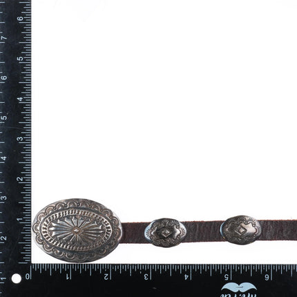 32" Vintage Navajo Slim hand stamped sterling silver coin concho belt/hatband