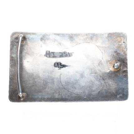 Big 1960's Navajo sterling silver, turquoise/coral belt buckle feathers/blossoms