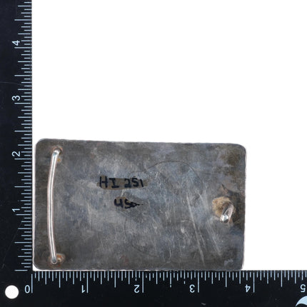 Big 1960's Navajo sterling silver, turquoise/coral belt buckle feathers/blossoms