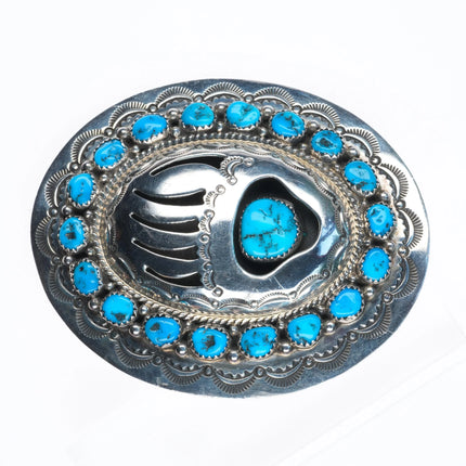 Sterling Silver Navajo ShadowBox  Kingman Turquoise Belt Buckle Wilbur Muskett