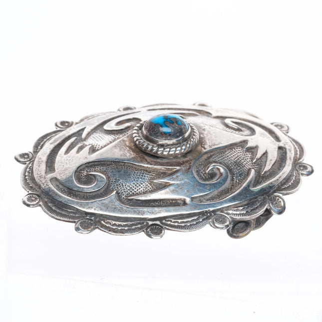 Vintage KR Navajo Overlay High grade turquoise belt buckle sterling silver