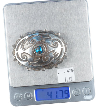 Vintage KR Navajo Overlay High grade turquoise belt buckle sterling silver