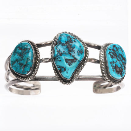 6.35" Vintage Navajo 3 stone Kingman Turquoise sterling silver cuff bracelet - Estate Fresh Austin