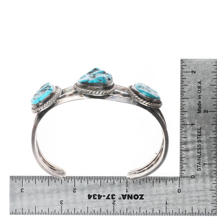 6.35" Vintage Navajo 3 stone Kingman Turquoise sterling silver cuff bracelet - Estate Fresh Austin