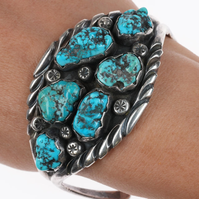 6.5" Vintage 70's-80's Andre's Navajo sterling silver turquoise cuff bracelet - Estate Fresh Austin