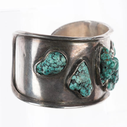 6.25" Vintage 70's Navajo sterling silver turquoise nugget wide cuff bracelet - Estate Fresh Austin