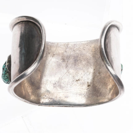 6.25" Vintage 70's Navajo sterling silver turquoise nugget wide cuff bracelet - Estate Fresh Austin