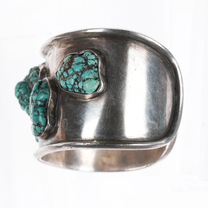 6.25" Vintage 70's Navajo sterling silver turquoise nugget wide cuff bracelet - Estate Fresh Austin