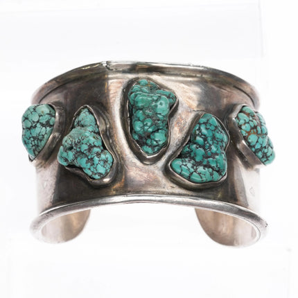 6.25" Vintage 70's Navajo sterling silver turquoise nugget wide cuff bracelet - Estate Fresh Austin