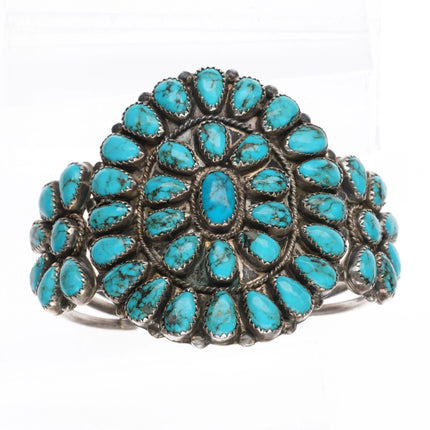 6.75" Vintage Zuni Heavy sterling silver turquoise cluster cuff bracelet - Estate Fresh Austin