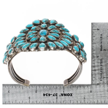 6.75" Vintage Zuni Heavy sterling silver turquoise cluster cuff bracelet - Estate Fresh Austin