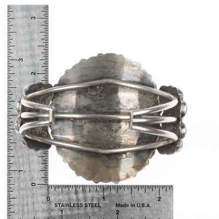 6.75" Vintage Zuni Heavy sterling silver turquoise cluster cuff bracelet - Estate Fresh Austin