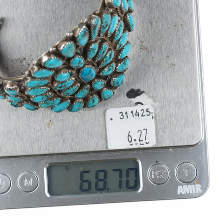 6.75" Vintage Zuni Heavy sterling silver turquoise cluster cuff bracelet - Estate Fresh Austin