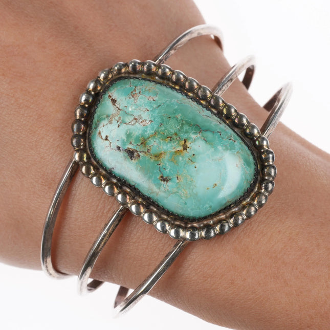 6.75" TDS Vintage southwest sterling silver single stone turquoise cuff bracelet - Estate Fresh Austin