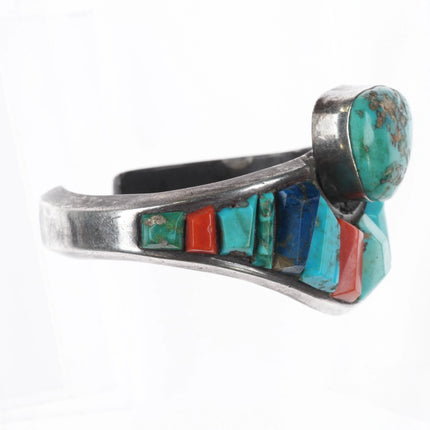 6.75" 1960's Native American sterling silver cobblestone cuff bracelet turquoise - Estate Fresh Austin