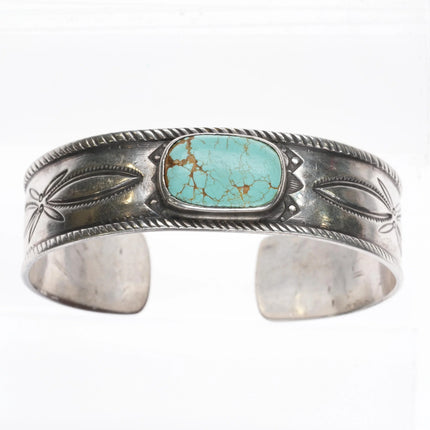 6.5" c1920 Antique Historic Navajo ingot silver #8 turquoise cuff bracelet - Estate Fresh Austin