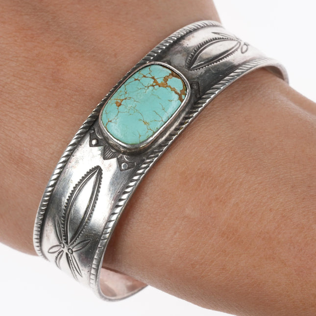 6.5" c1920 Antique Historic Navajo ingot silver #8 turquoise cuff bracelet - Estate Fresh Austin