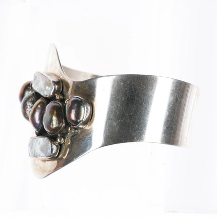 6.8" Retro Desert Rose Trading Sterling silver Baroque pearl cuff bracelet - Estate Fresh Austin