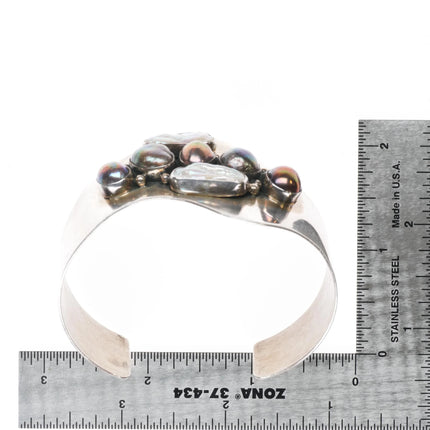 6.8" Retro Desert Rose Trading Sterling silver Baroque pearl cuff bracelet - Estate Fresh Austin