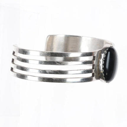 6.8" Lee Begay Navajo sterling silver hand stamped Onyx cuff bracelet - Estate Fresh Austin