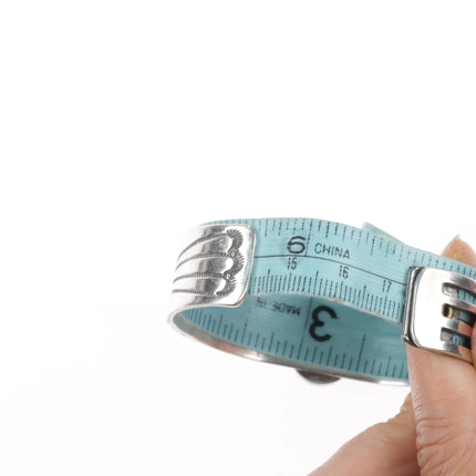 6.8" Lee Begay Navajo sterling silver hand stamped Onyx cuff bracelet - Estate Fresh Austin