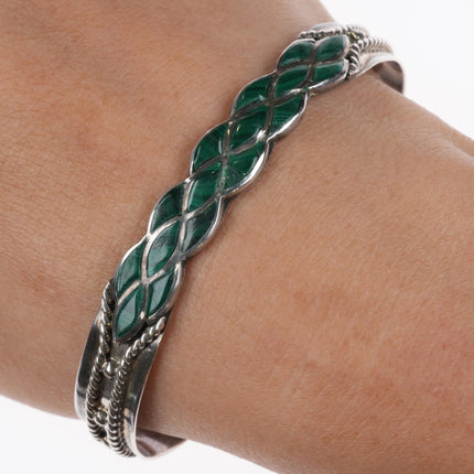 6.7" DL Chavez Zuni sterling silver malachite channel inlay cuff bracelet - Estate Fresh Austin