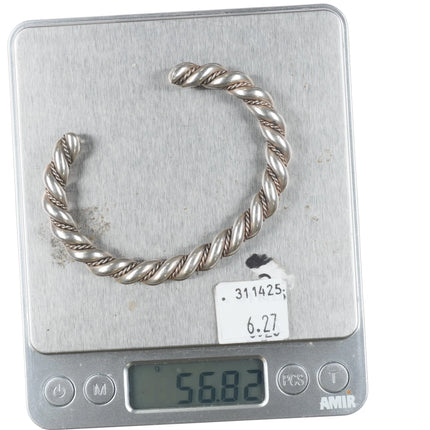 7" Heavy Vintage Navajo sterling silver twisted wire cuff bracelet - Estate Fresh Austin