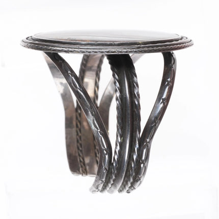 6.5" Vintage Navajo sterling silver twisted wire picture jasper cuff bracelet - Estate Fresh Austin
