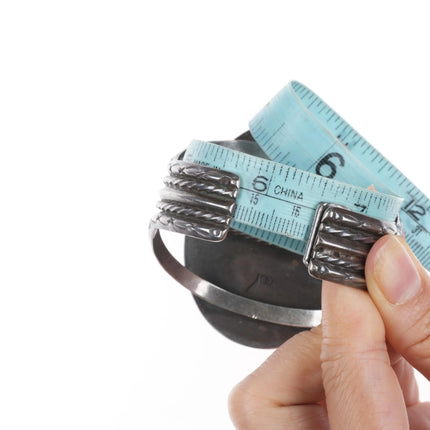 6.5" Vintage Navajo sterling silver twisted wire picture jasper cuff bracelet - Estate Fresh Austin