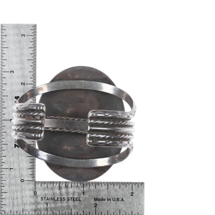 6.5" Vintage Navajo sterling silver twisted wire picture jasper cuff bracelet - Estate Fresh Austin