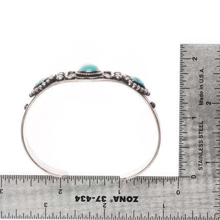 6.1" c1940's Navajo 3 stone turquoise hand stamped sterling silver cuff bracelet - Estate Fresh Austin