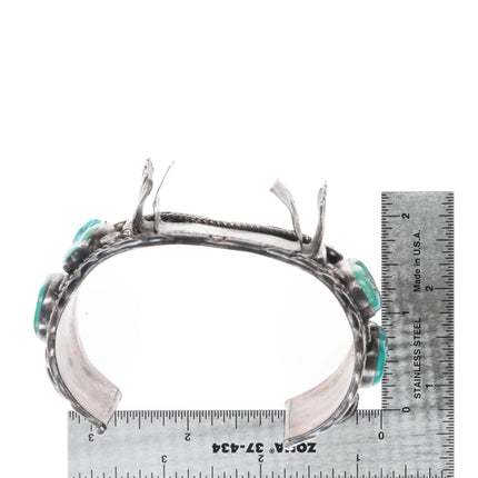 7.7" Vintage Navajo sterling silver, turquoise, shell, onyx watch cuff bracelet