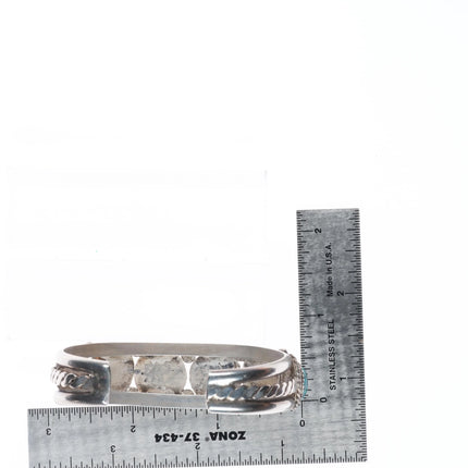 6.8" 1950's Morenci Spiderweb turquoise Navajo sterling silver row cuff bracelet