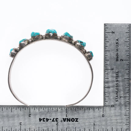 6.25" c1950 Zuni Carved turquoise row cuff bracelet sterling silver stamped side